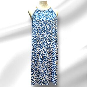 MICHAEL KORS TWILIGHT BLUE GOLD CHAIN HALTER DRESS